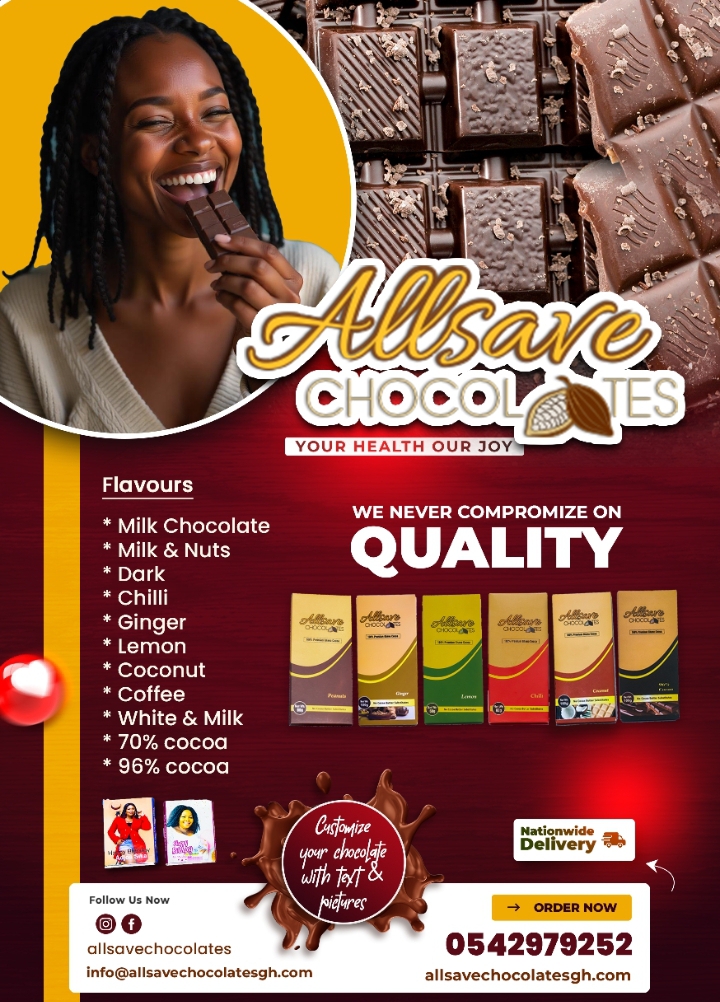 ALLSAVE chocolates. Ghanaian business and entrepreneur's experiences, challenges and contact. Different chocolate flavours.